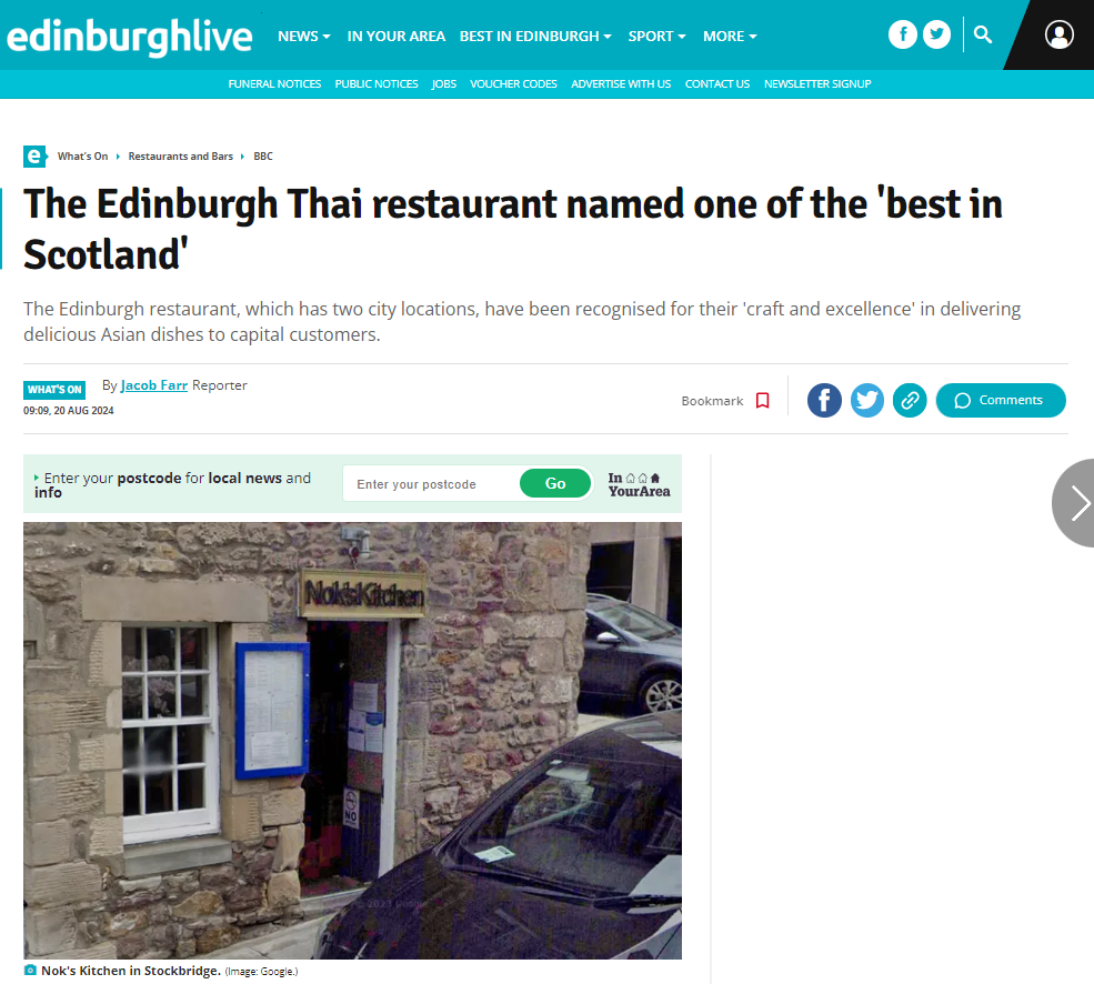 The Edinburgh Thai restaurant named one of the 'best in Scotland'