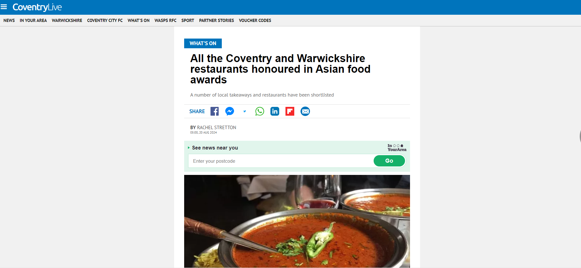 All the Coventry and Warwickshire restaurants honoured in Asian food awards