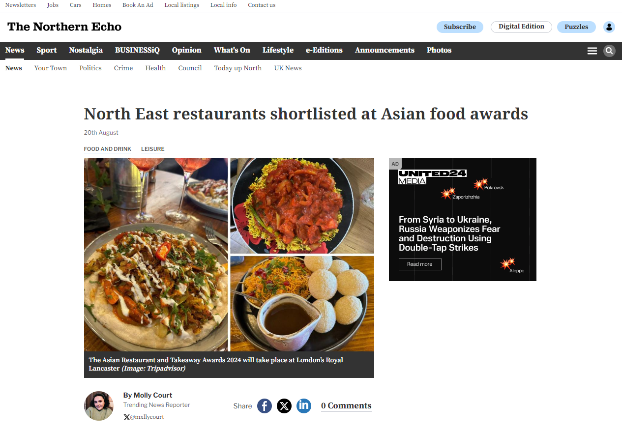 North East restaurants shortlisted at Asian food awards